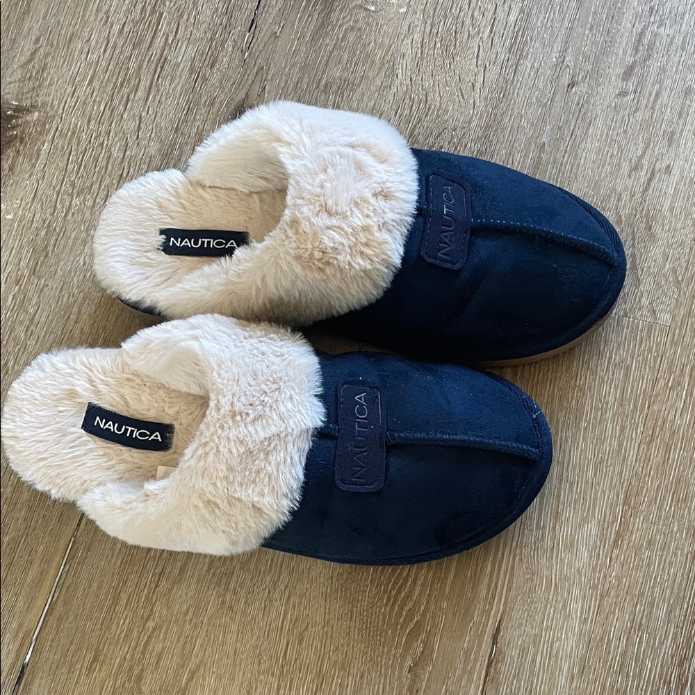 Nautica Dark Blue Slippers with Soft Cream Lining